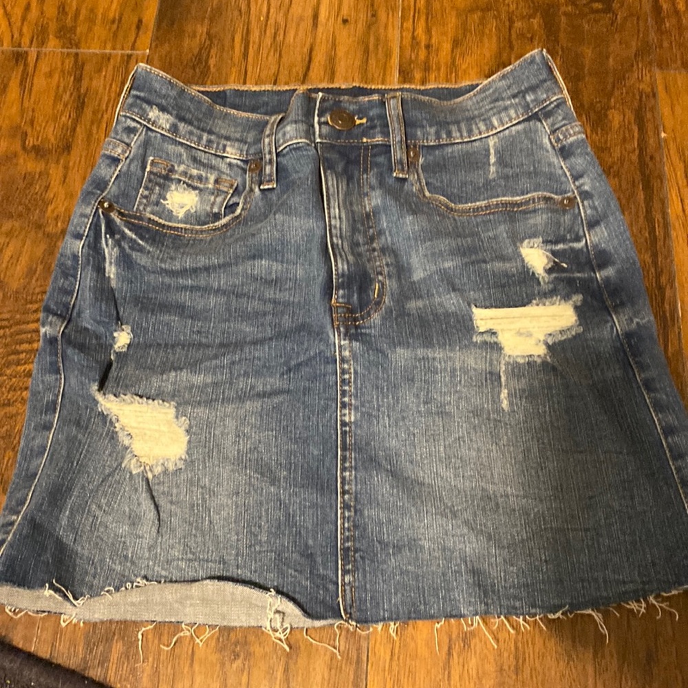 high rise jean skirt